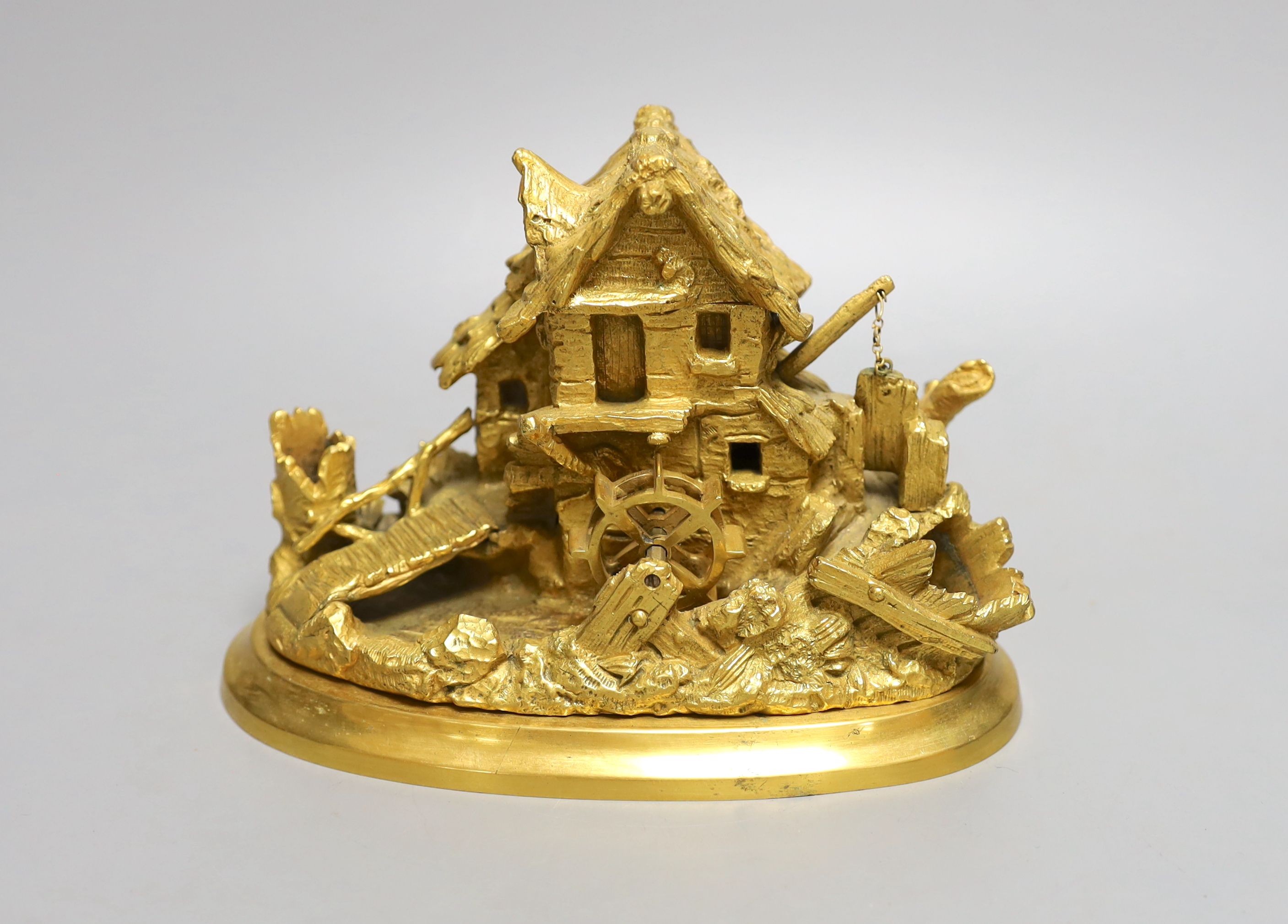 A French or Swiss ormolu ‘watermill’ inkstand - 12cm tall